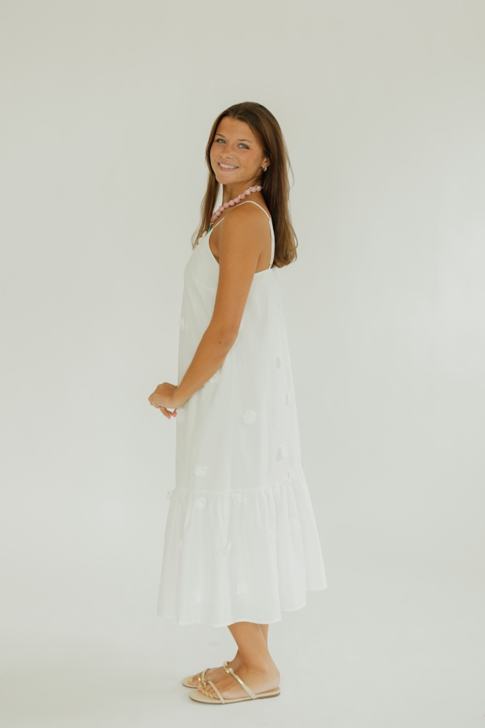 Galina White Appliqué Maxi Dress