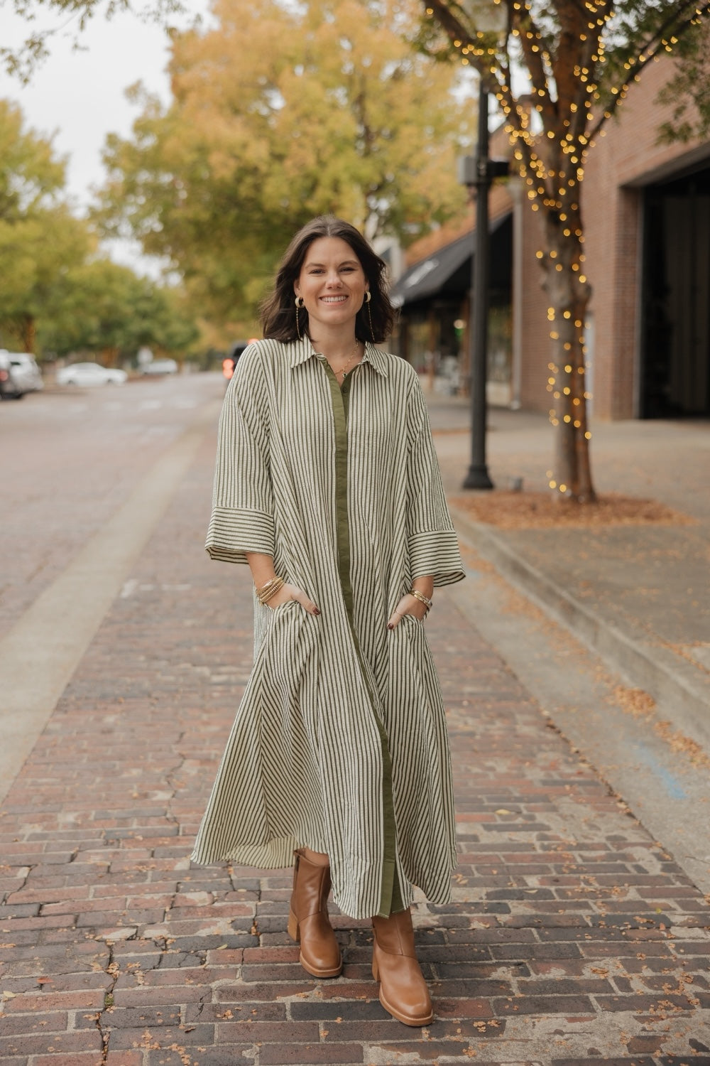 Melanie Olive Striped Midi Dress (S-2XL)