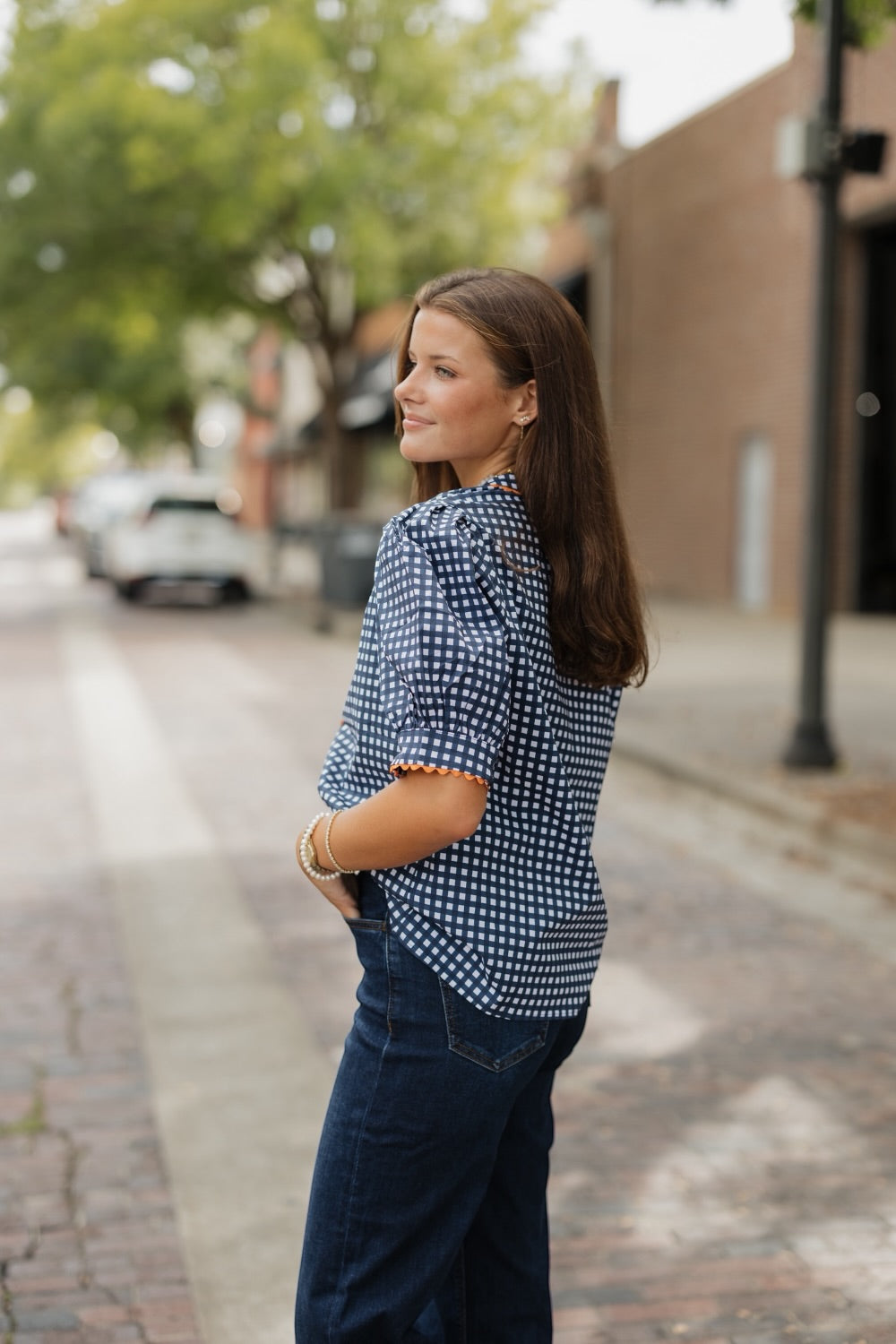 Elaine Navy Gingham Top (XS-XL)