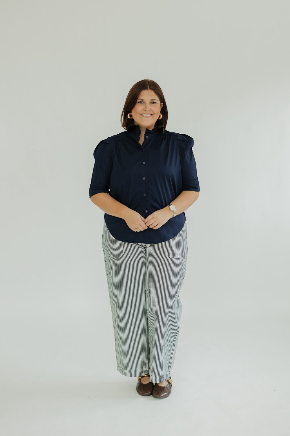 Jodie Ruffle Collar Top in Navy (S-3XL)