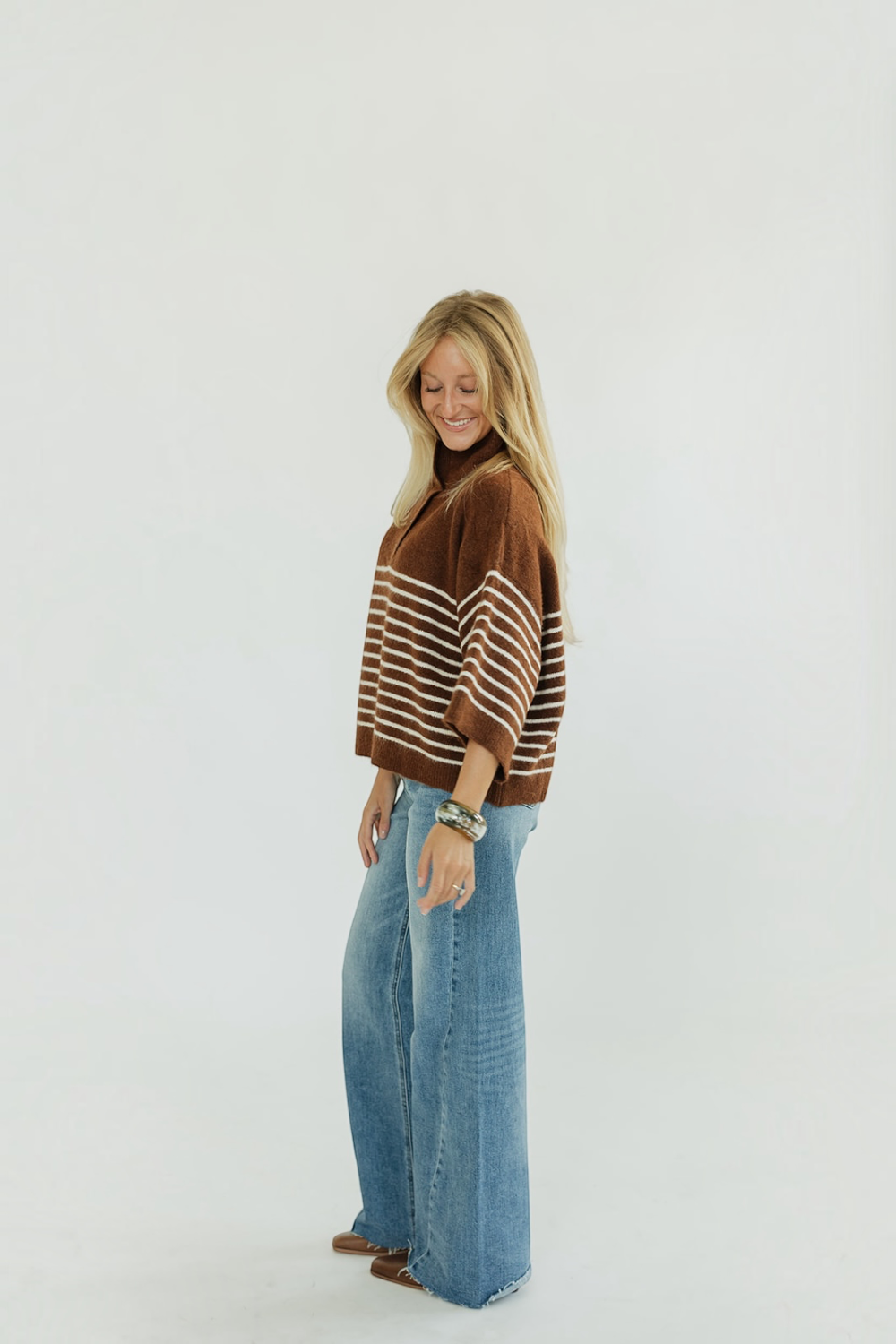 Chocolate Striped Henley Sweater (S-2XL)