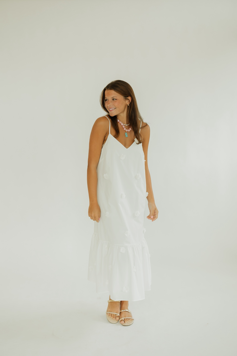 Galina White Appliqué Maxi Dress
