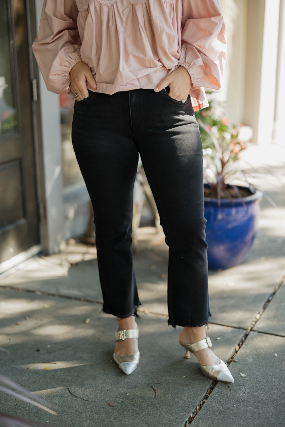 Black Mid Rise Crop Flare Jeans (0-22)