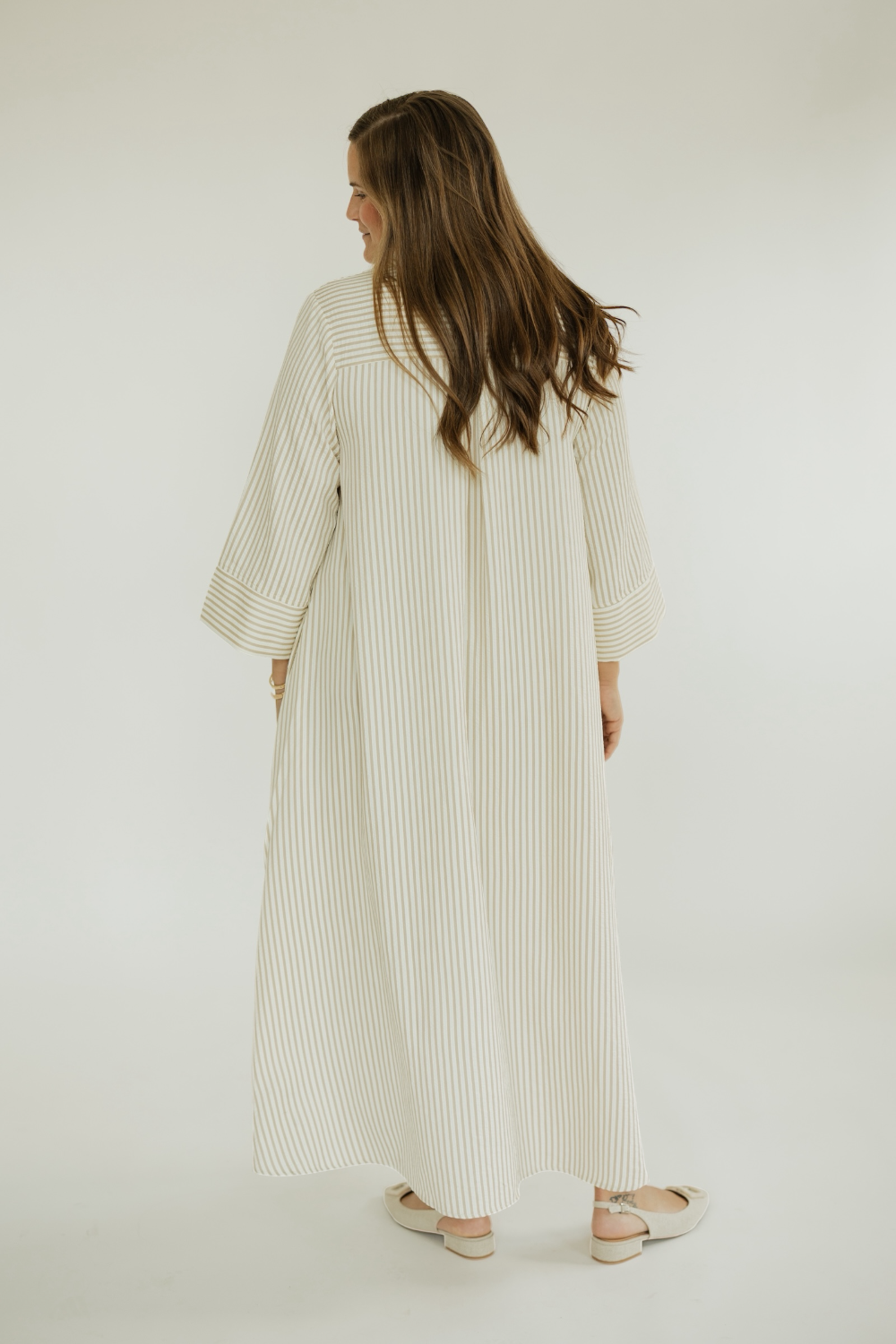 Melanie Khaki Striped Midi Dress (S-2XL)