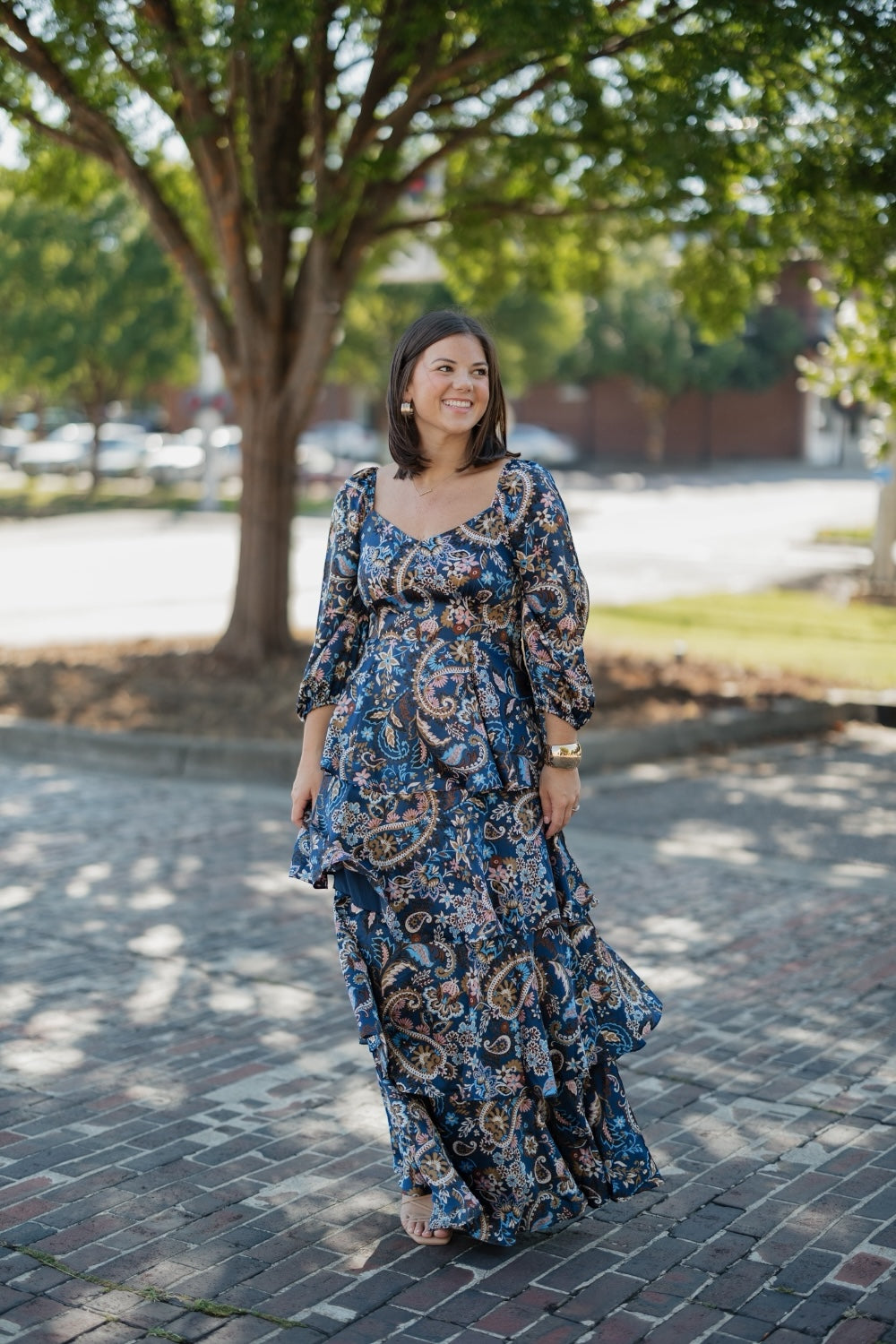 Zara Navy Multi Satin Tiered Dress (XS-XL)