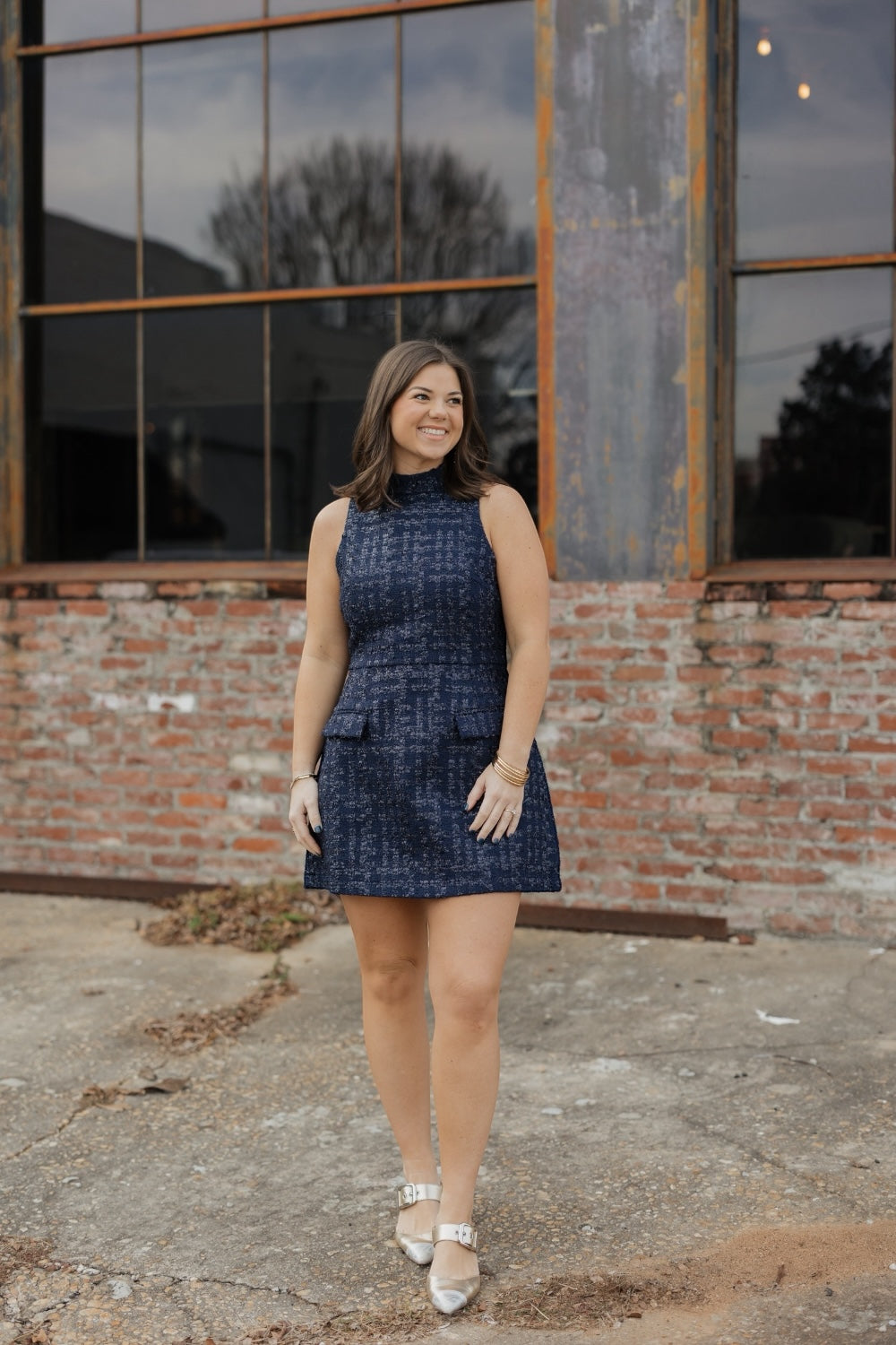 Darcy Navy Tweed Mini Dress