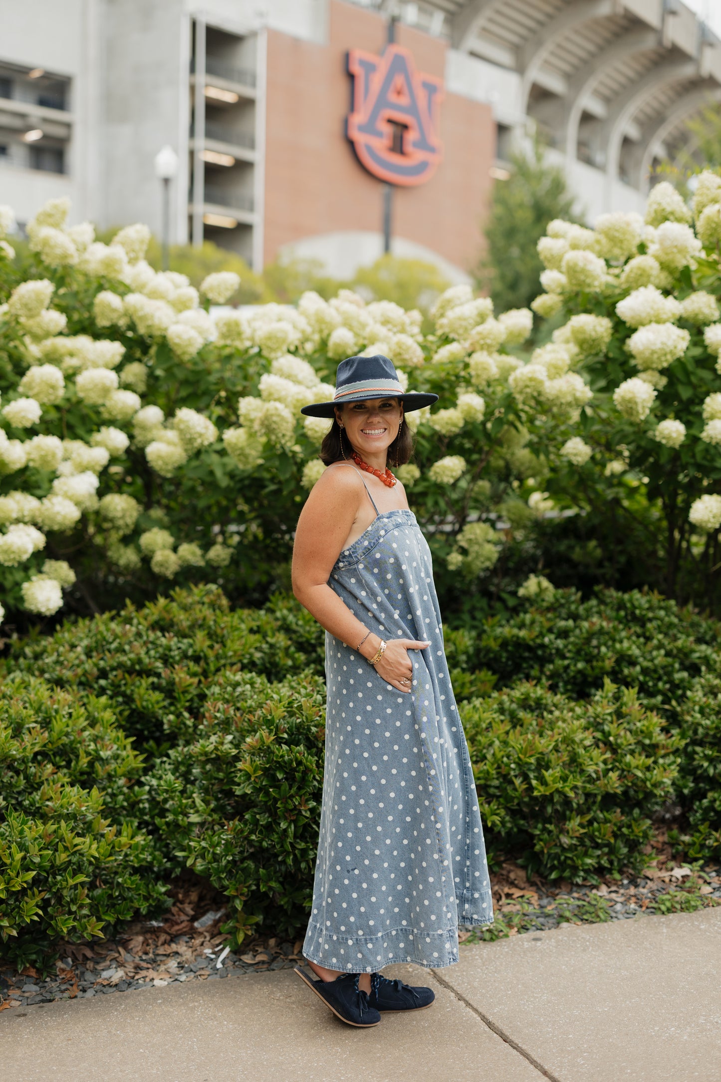 Darcy Denim Polka Dot A-Line Dress