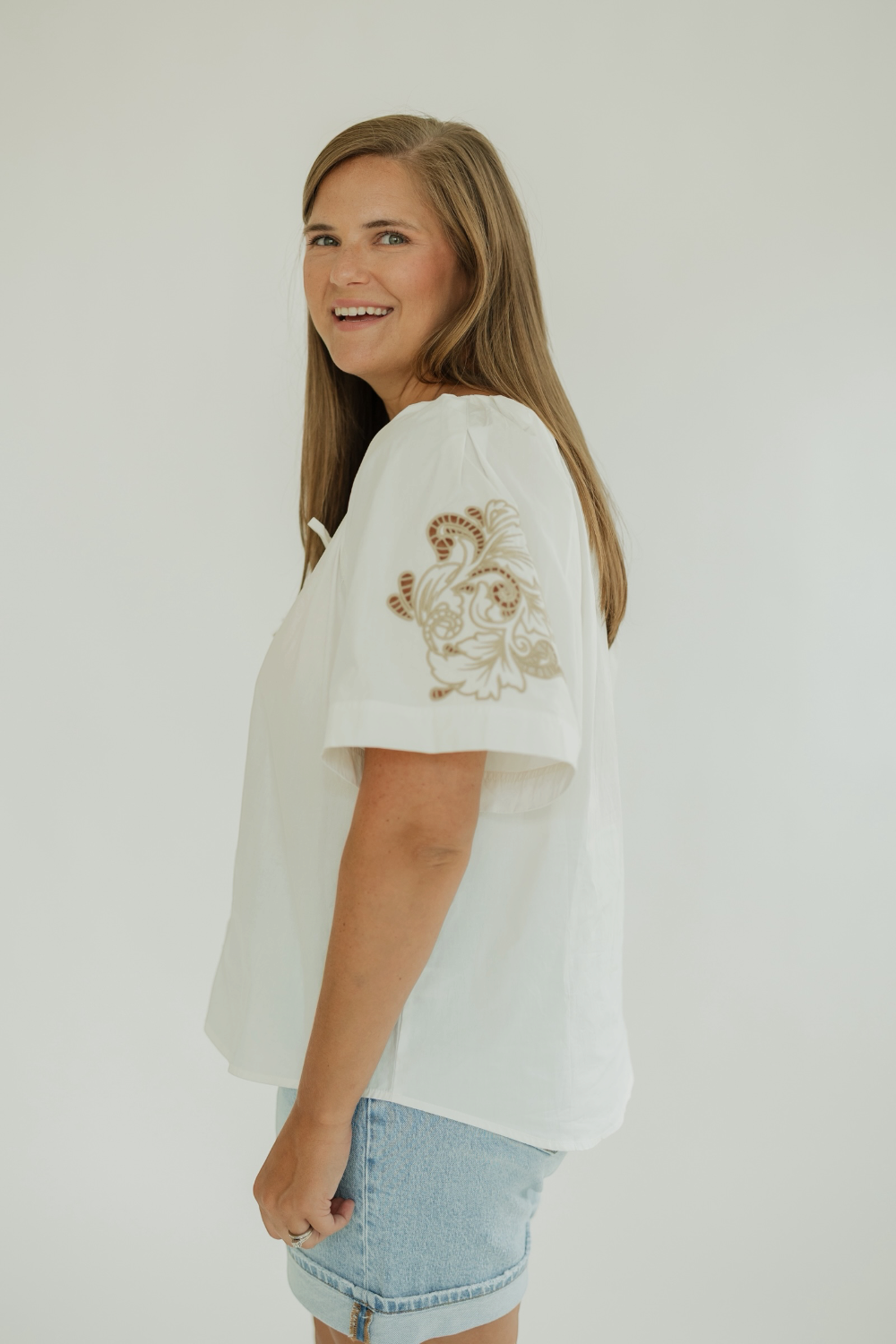 Lilly White Embroidered Sleeve Blouse (S-3XL)