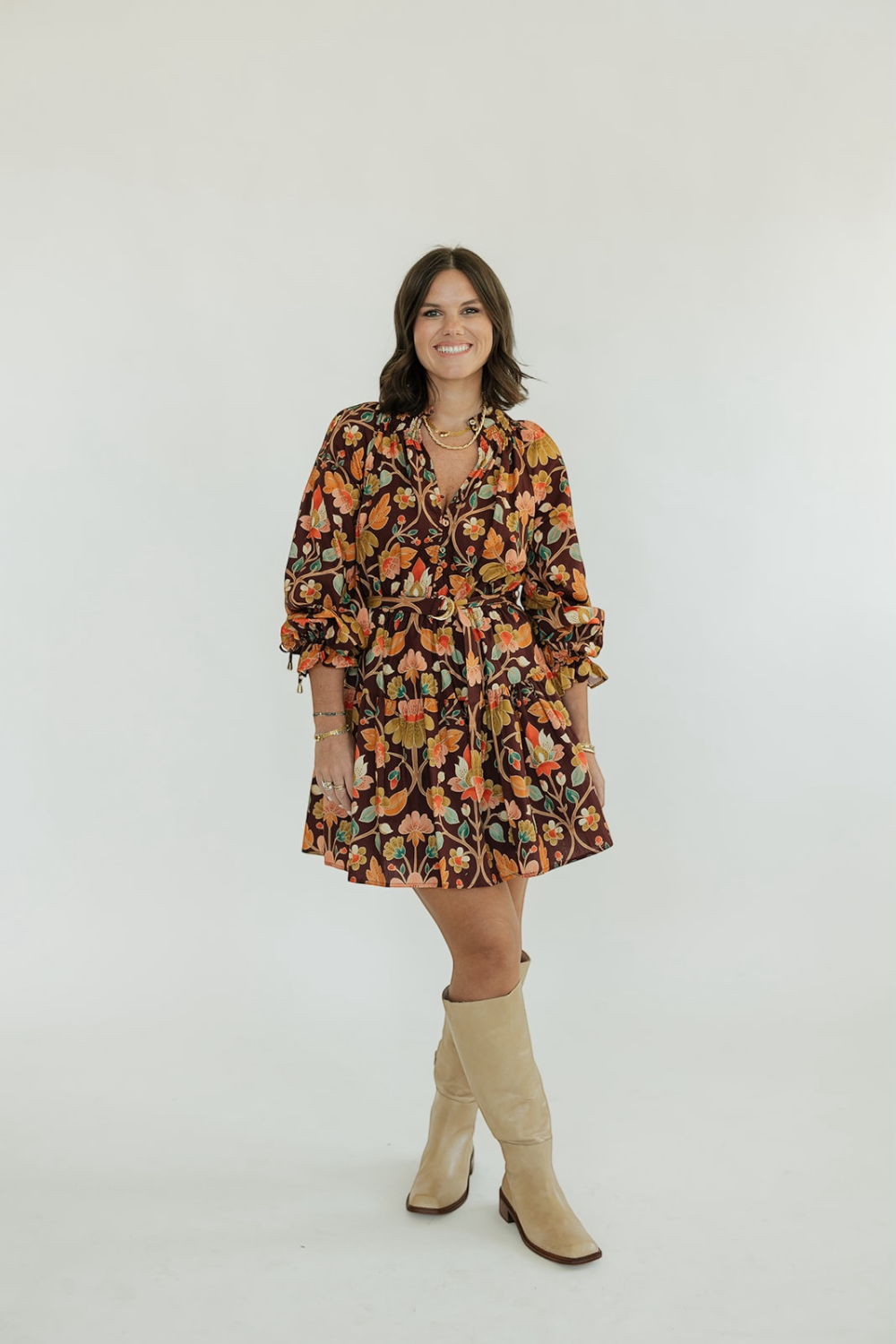 Belle Amber Bloom Long Sleeve Mini Dress