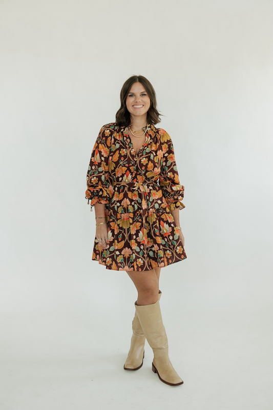Belle Amber Bloom Long Sleeve Mini Dress