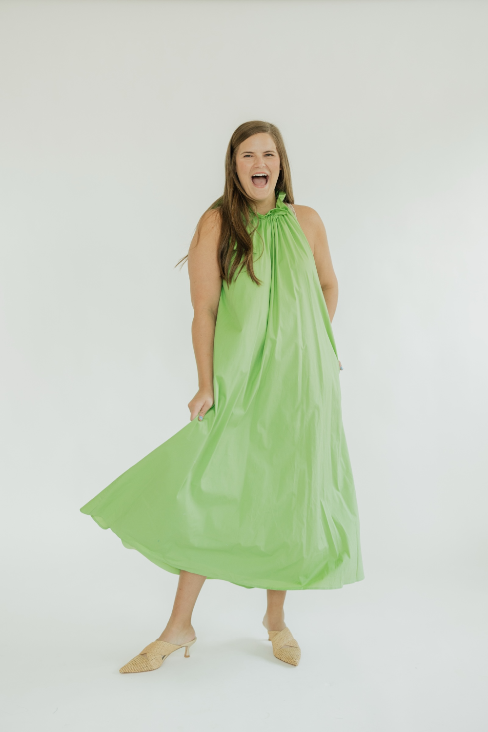 Julia Green Apple Tie Neck Maxi Dress (S-3XL)