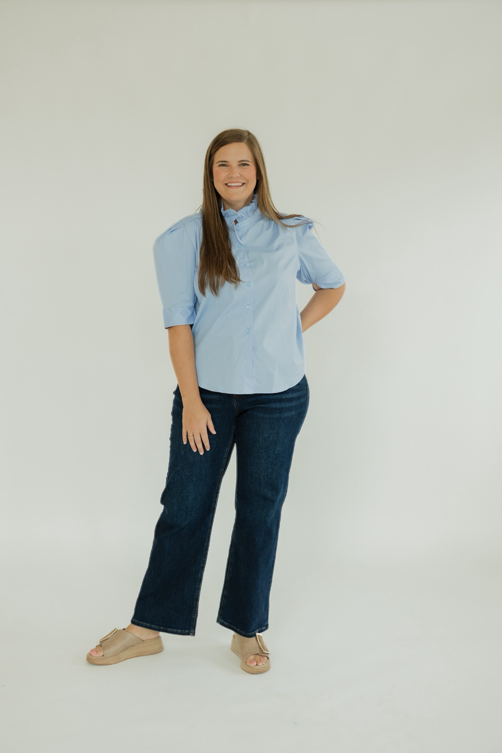 Jodie in Sky Ruffle Collar Top (S-3XL)