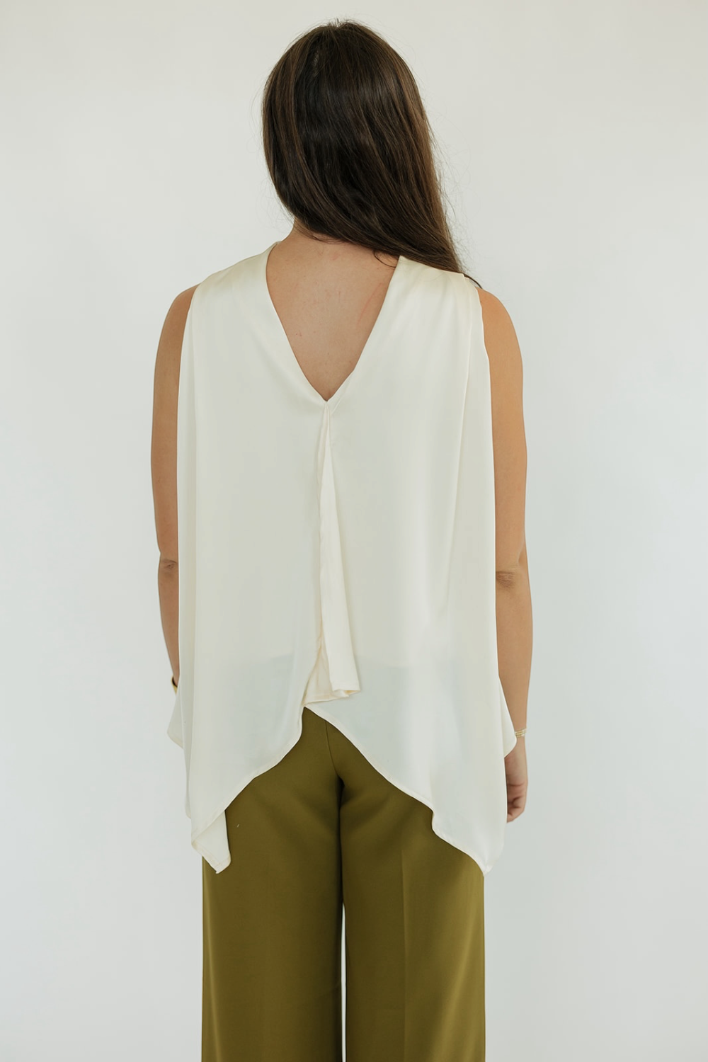 Cream Silk Mock Neck Tank