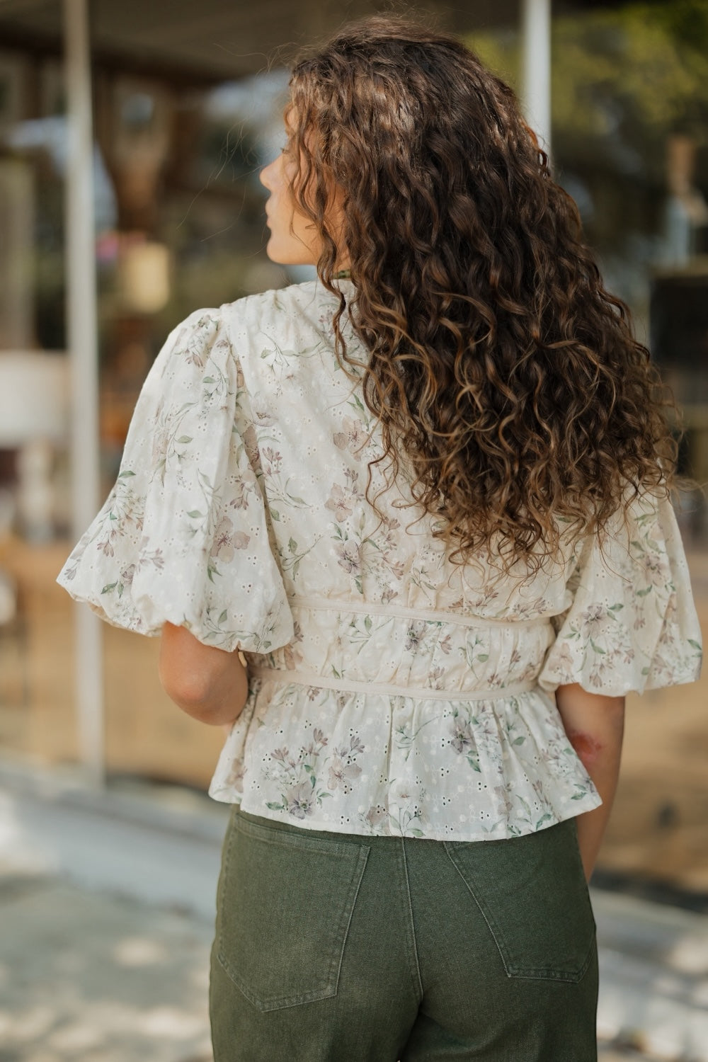 Jackie Ivory Embroidered Eyelet Peplum Top