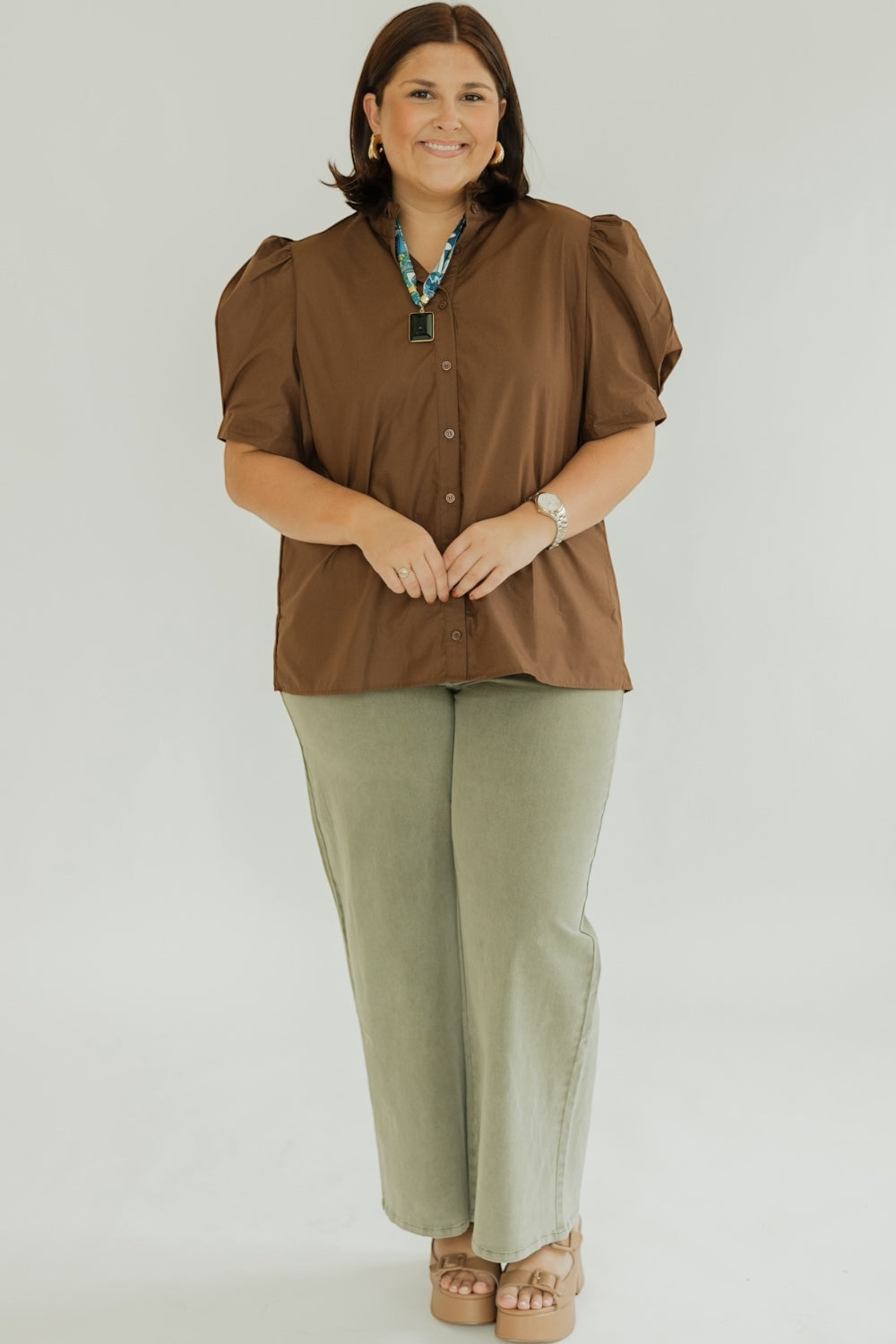 Cammie Brown Button Down Top (S-2XL)