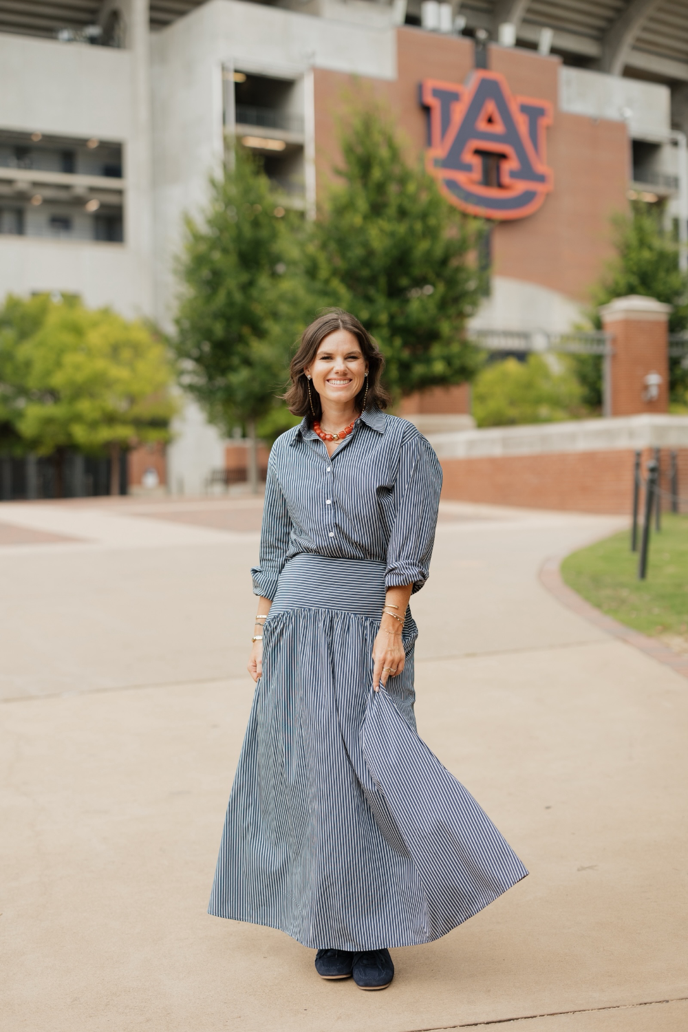 Blair Navy Stripe Curved Waist Maxi Skirt (XS-XL)
