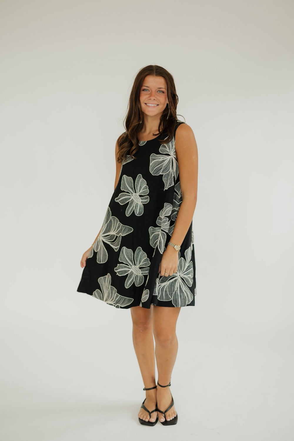 Etta Black Floral Embroidered A-Line Mini Dress