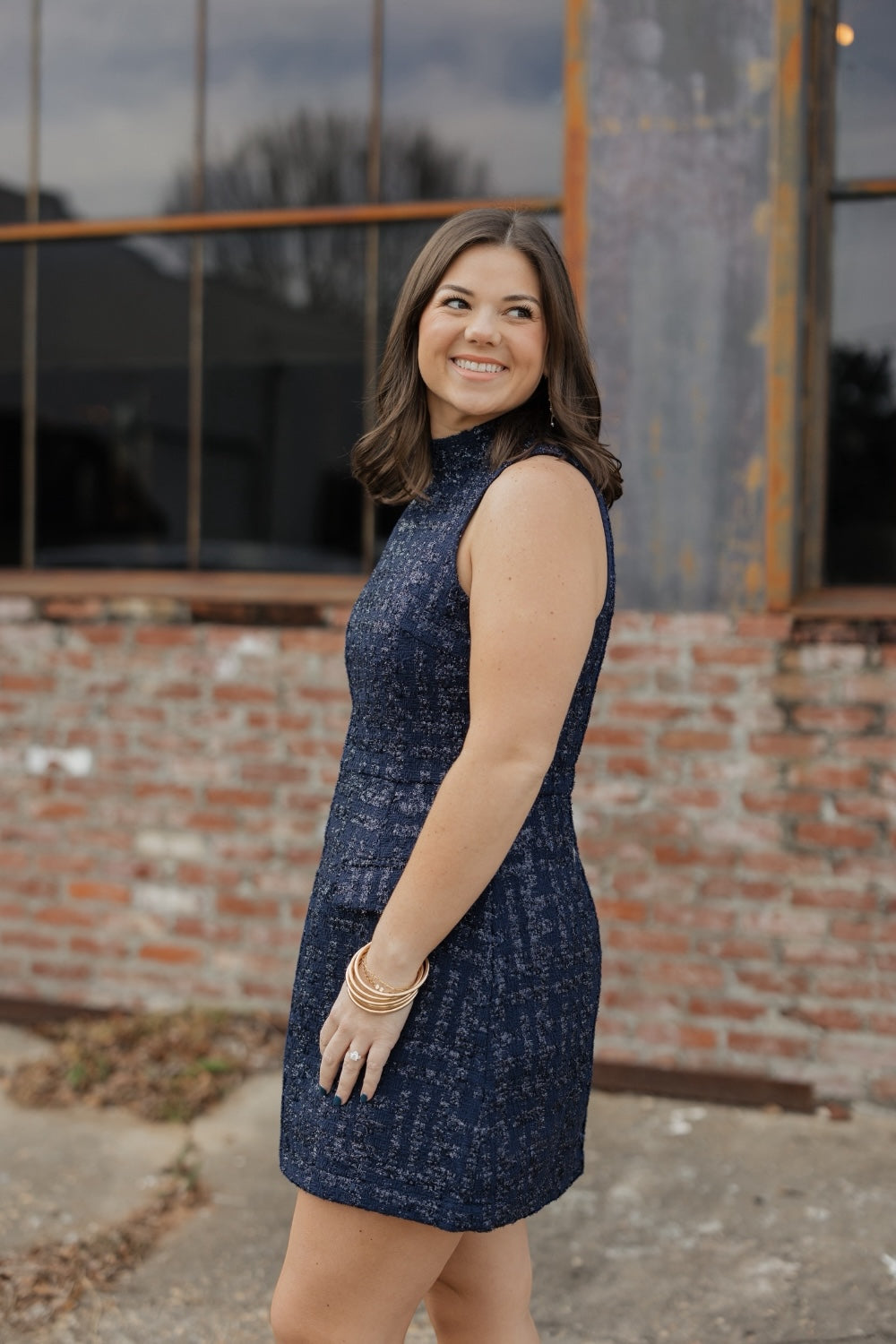 Darcy Navy Tweed Mini Dress