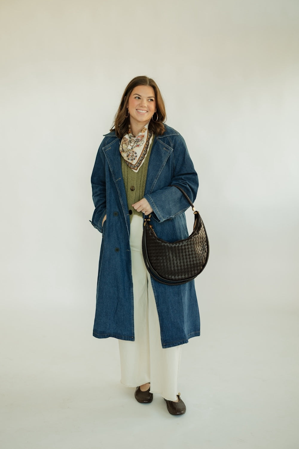 Denim Double Pocket Trench Coat