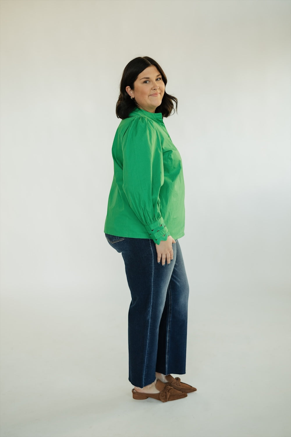 Ziana Button Down Ric Rac Trim Top (XS-3XL)