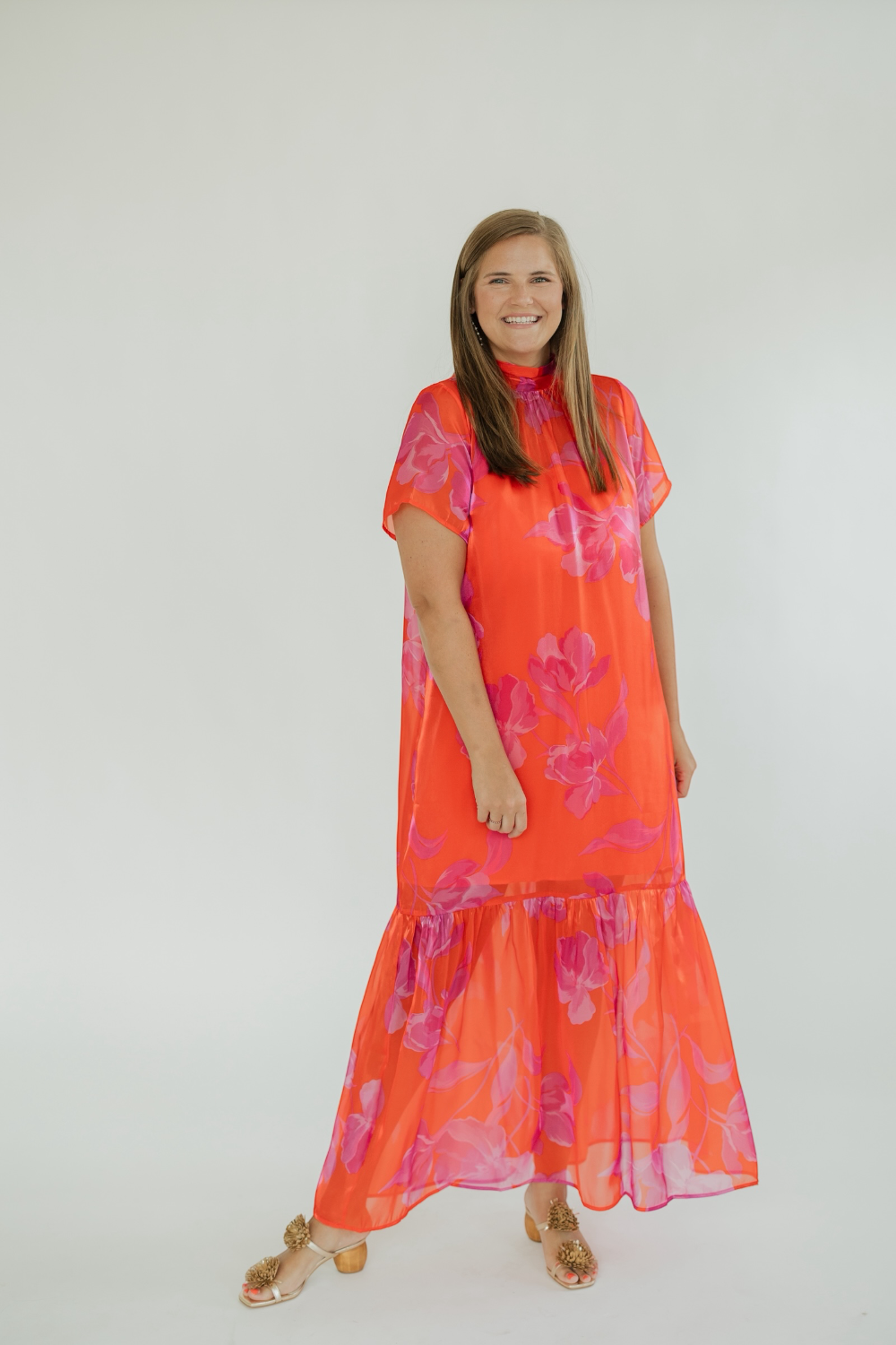 Dime Red Fuchsia Organza Mockneck Maxi Dress (XS-3XL)