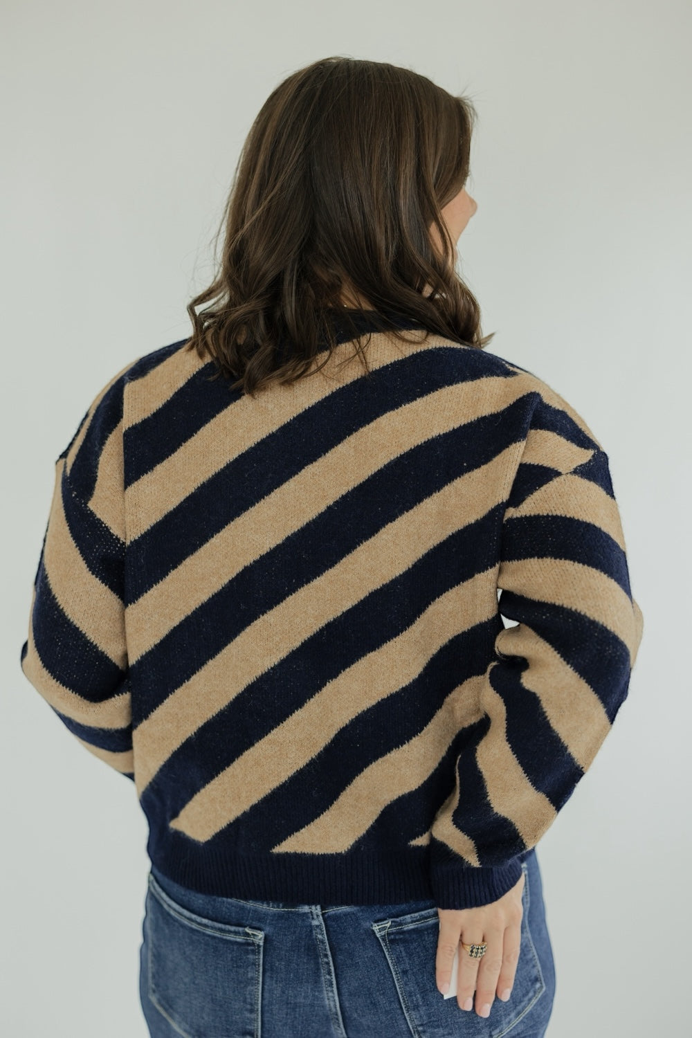 Danny Navy Diagonal Stripe Knit Sweater