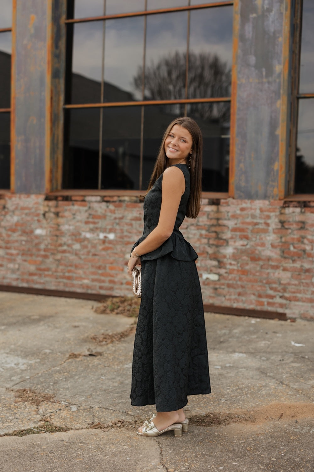 Bronte Black Brocade Midi Skirt