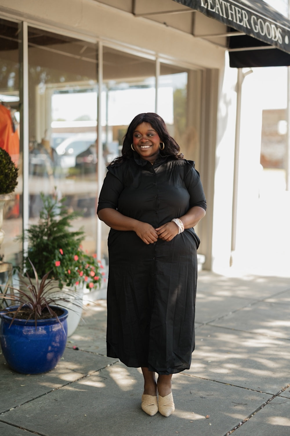 Nina Black Ruffle Collar Shirt Dress (S-3XL)