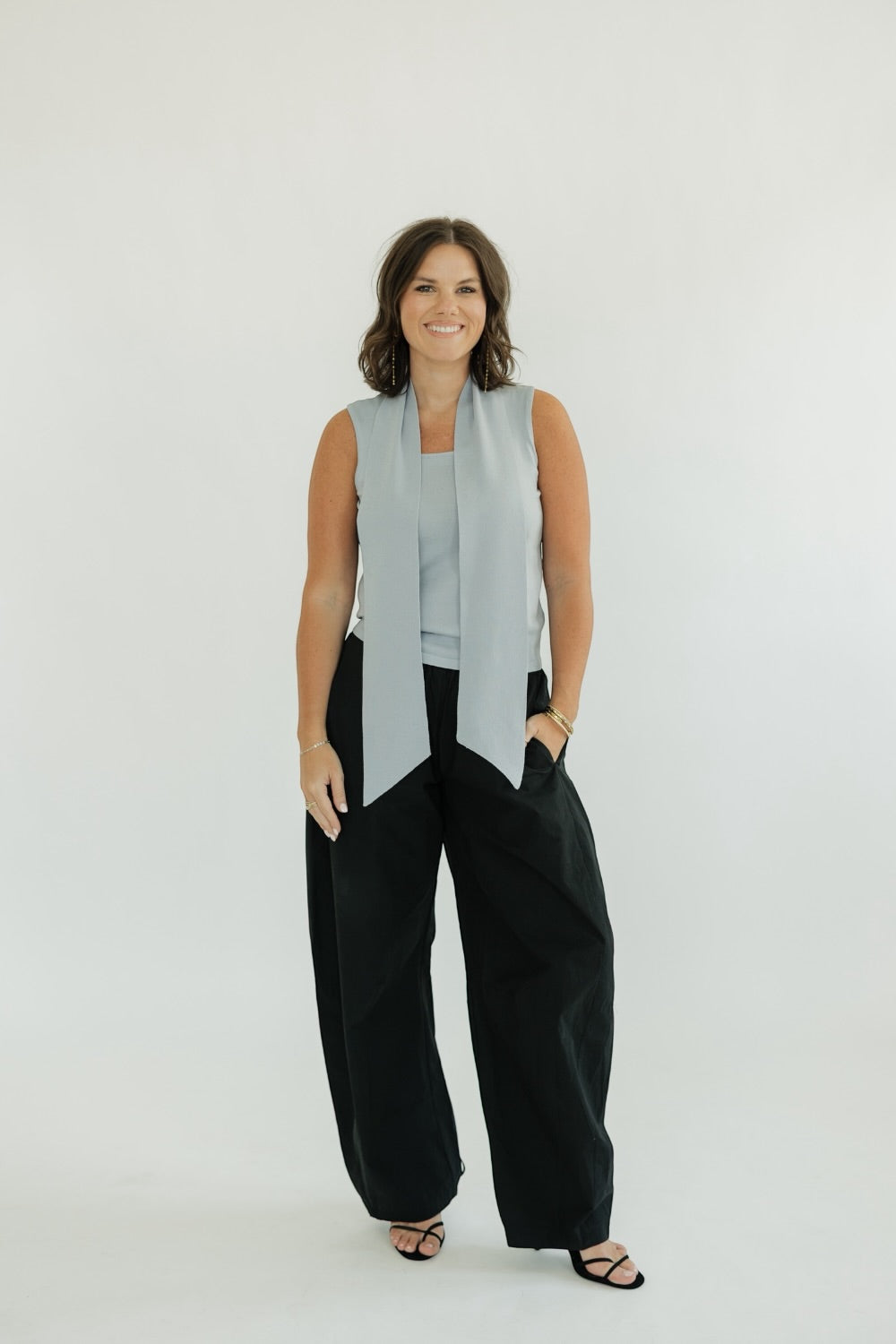 Sally Silver Blue Scarf Top
