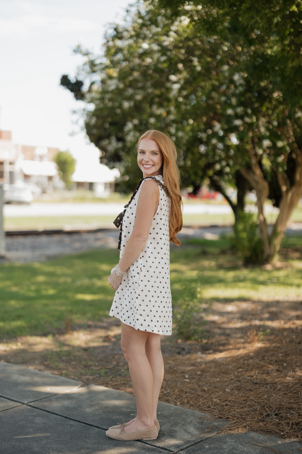 Gracie Cream Polka Dot Sleeveless Collar Dress