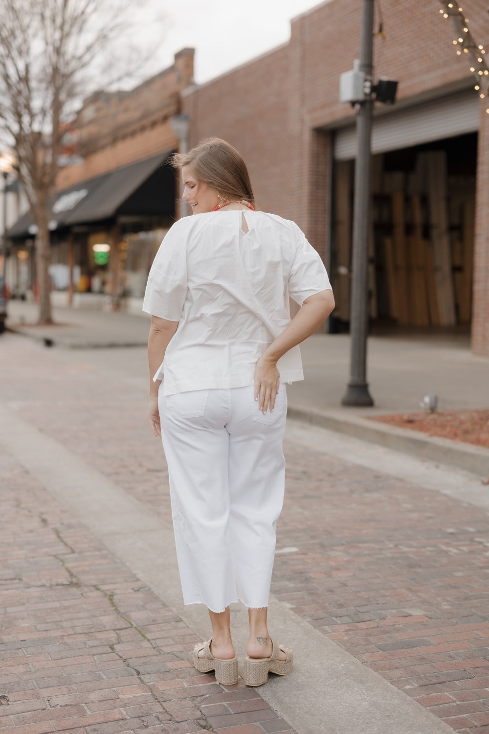 Pennie White Poplin V-Neck Blouse