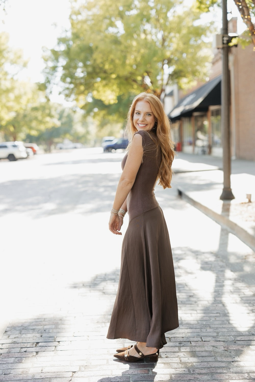 Liora Chestnut Sweater Midi Dress
