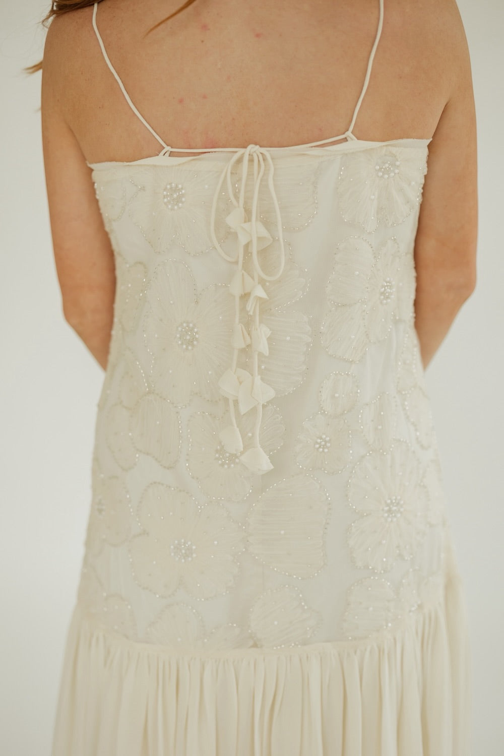 Emily Ivory Drop Waist Sequined Dress