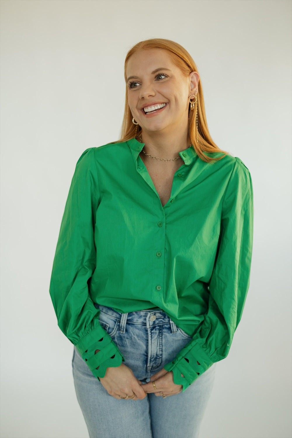 Ziana Button Down Ric Rac Trim Top (XS-3XL)