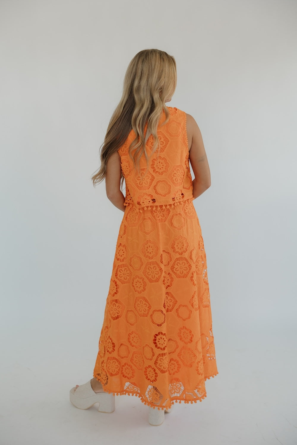 Orange Eyelet Maxi Skirt