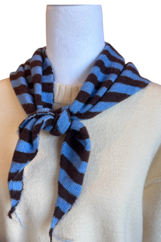 Blue/Brown Striped Knit Triangle Scarf