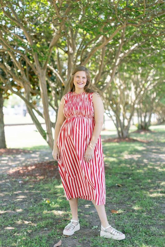 Rosa Red Cabana Stripe Midi Dress (XS-XL)