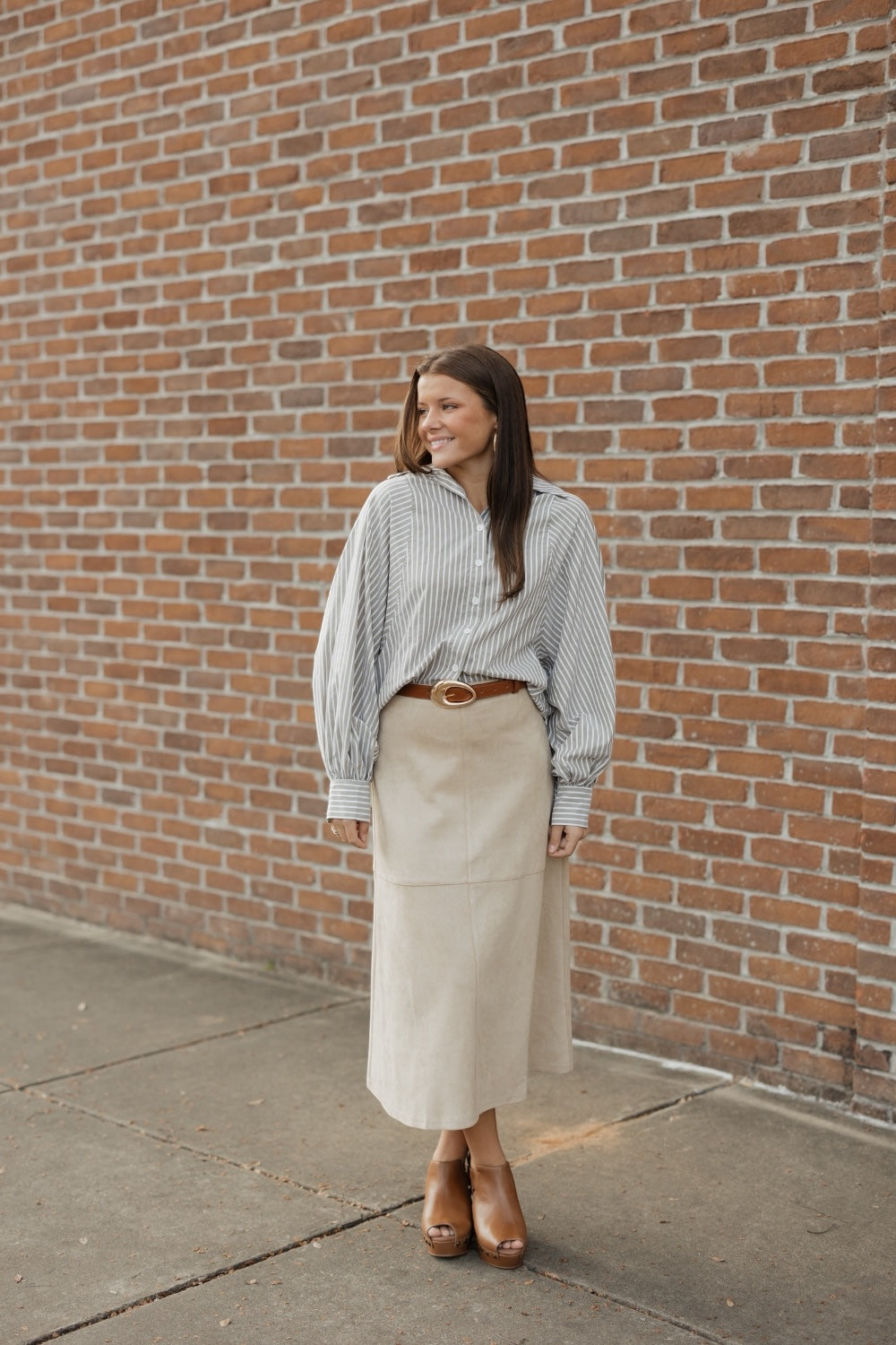 Natural Suede A-Line Midi Skirt (S-3XL)