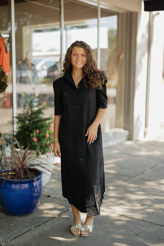 Nina Black Ruffle Collar Shirt Dress (S-3XL)