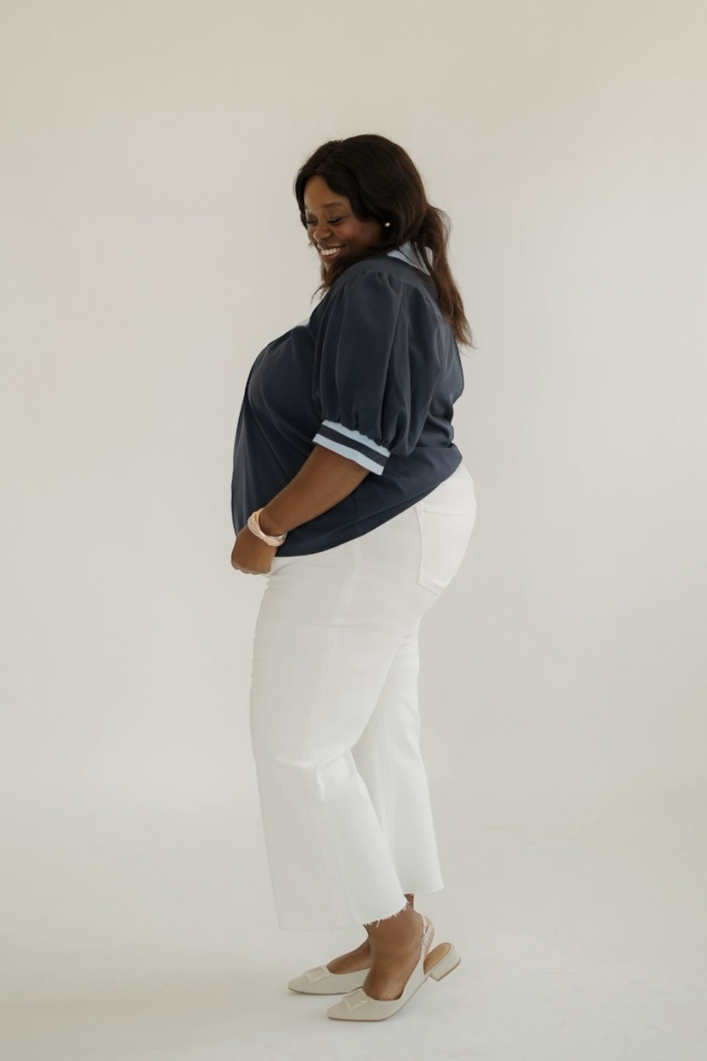 Navy Contrast Collar Top (S-2XL)