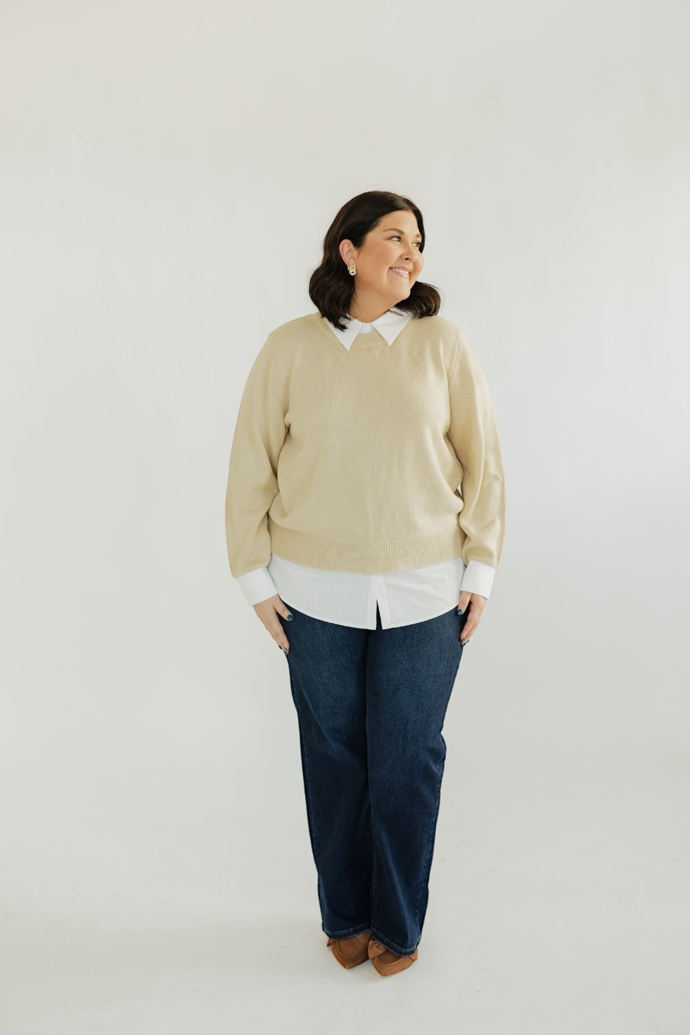 Azira Mix Media Collared Sweater (XS-3XL)