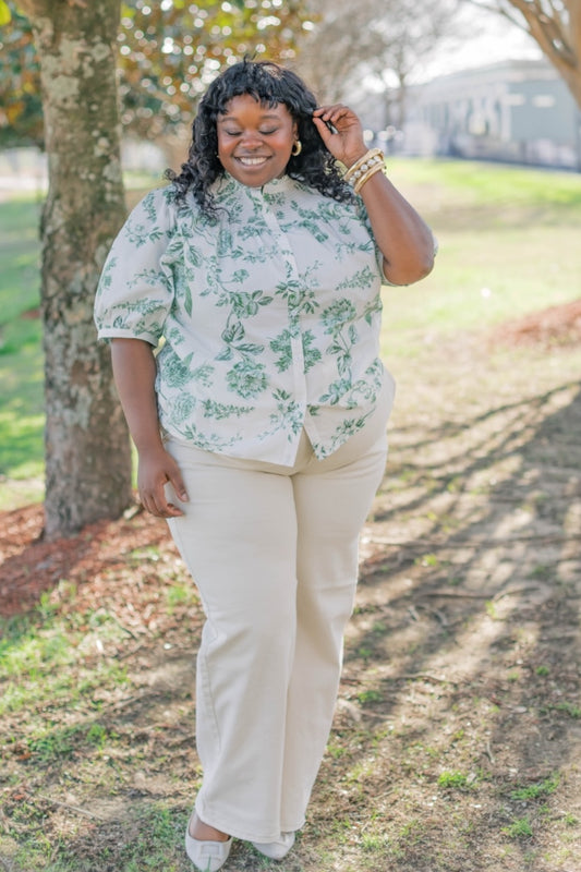 Bria Floral Blossom Smocked Neck Top (XS-3XL)
