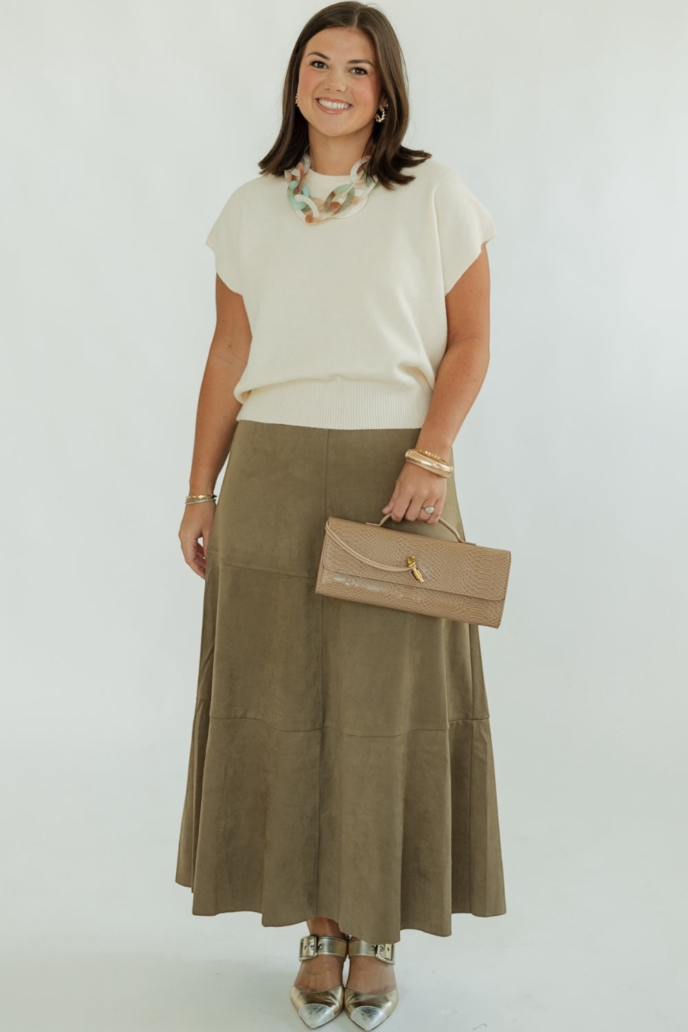 Abbigail Mocha Suede A-Line Skirt