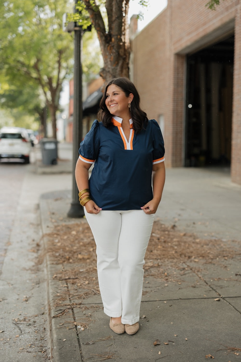 Tricia Navy & Orange Top (XS-2XL)
