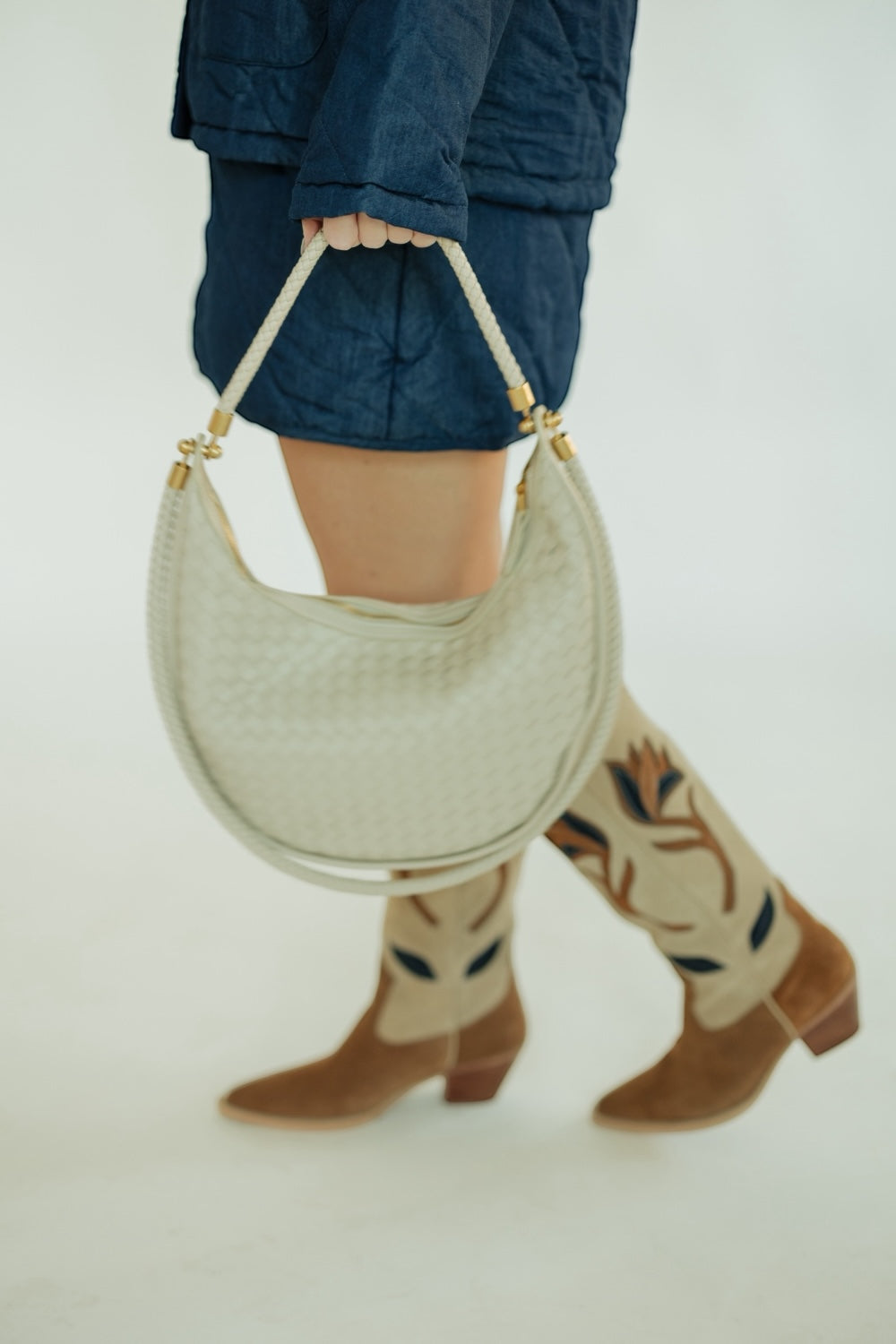 Biege Woven Hobo Bag