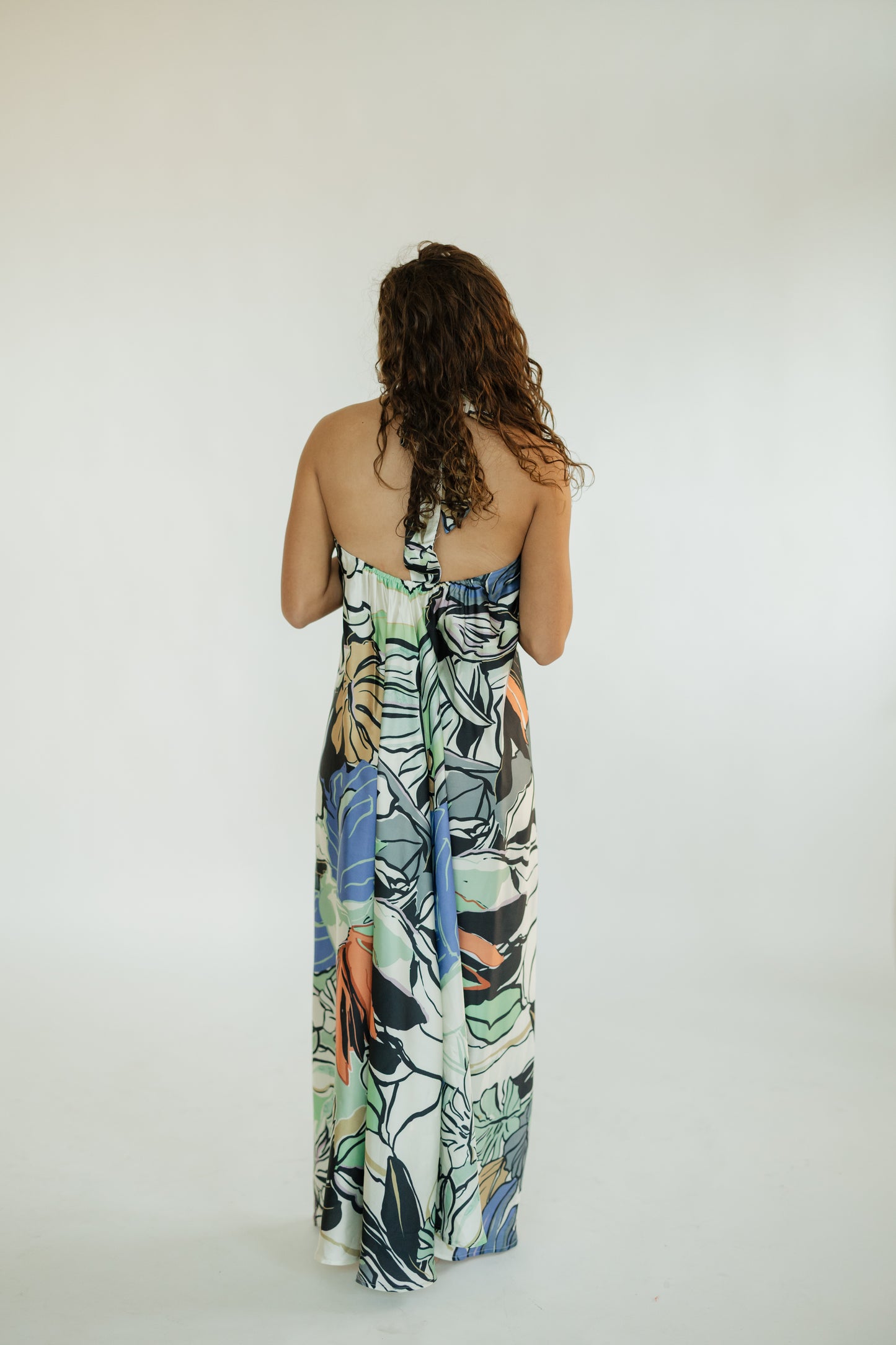 Blue Botanical Maxi Halter Dress (XS-XL)