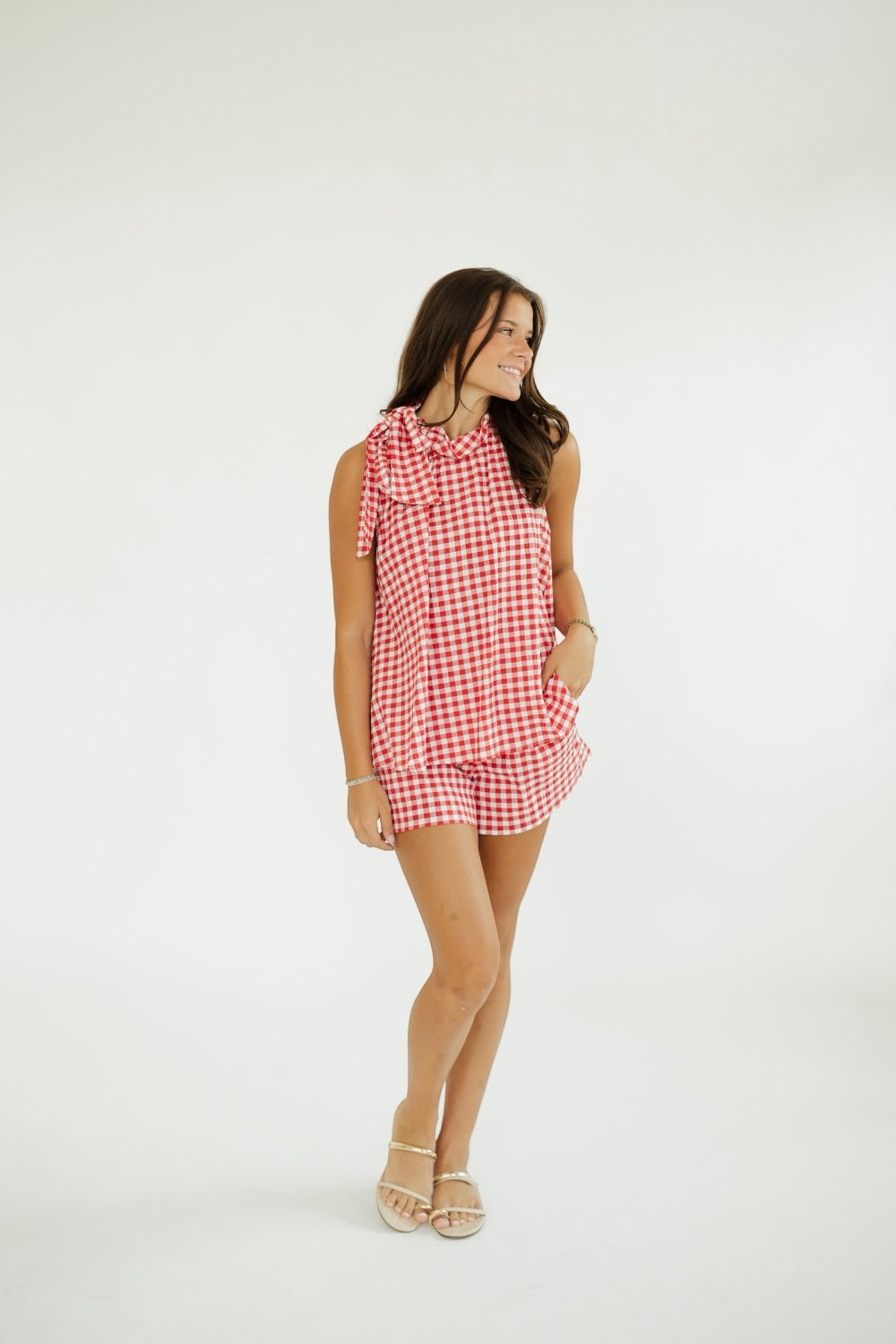 Faye Red Gingham Elastic Waist Shorts (S-3XL)