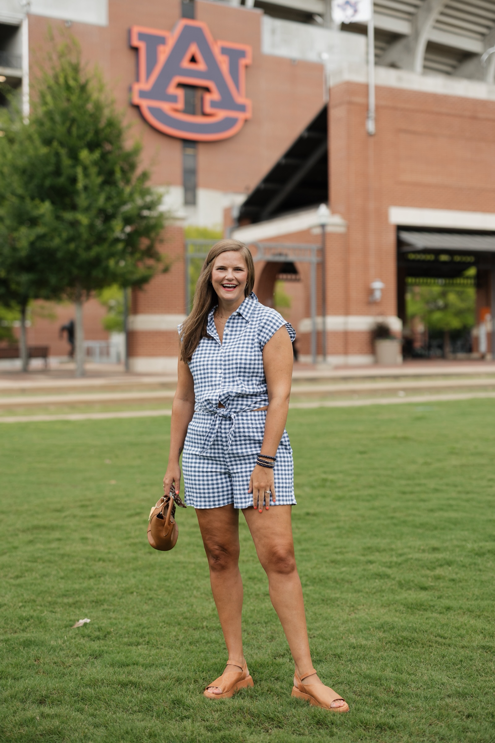 Sabine Navy Gingham Tie Front Top (S-3XL)