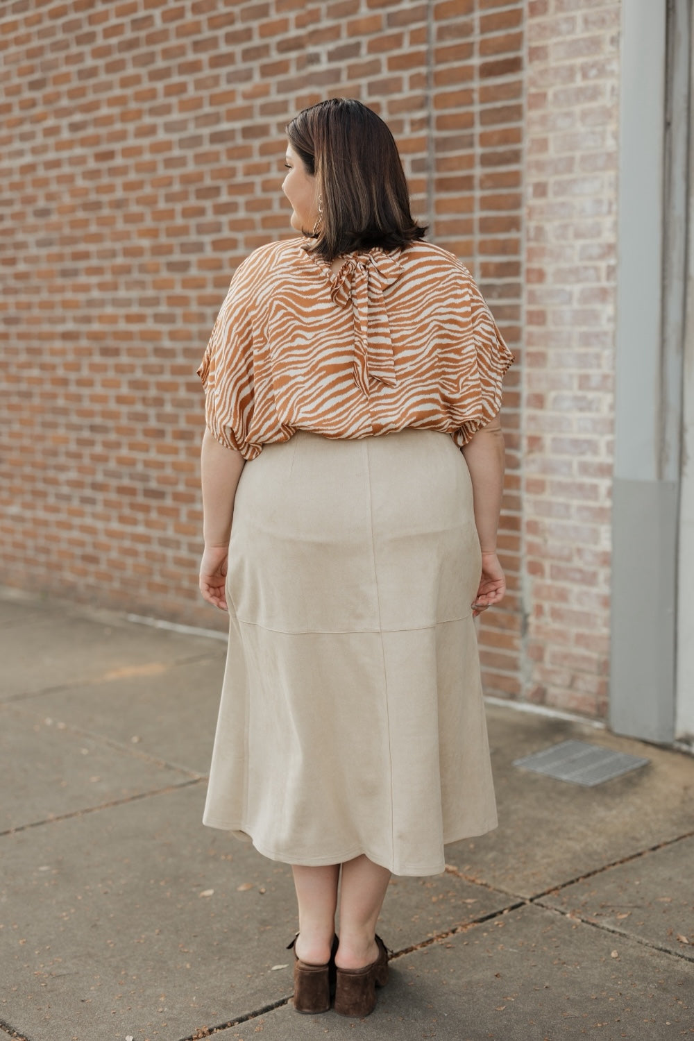 Natural Suede A-Line Midi Skirt (S-3XL)