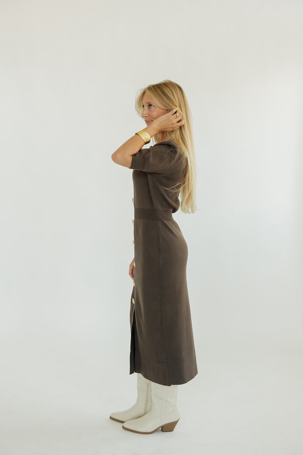 Chocolate Ribbed Short Sleeve Midi Dress (XS-XL)